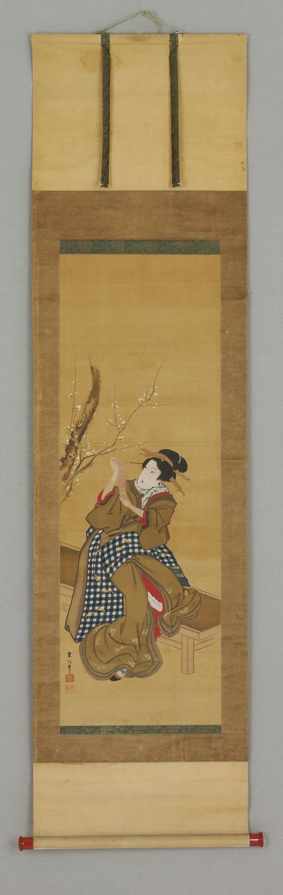 ベンチに座っている女性浮世絵 作： Japanese School