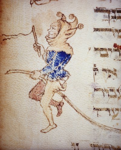 宮廷の道化師。13世紀のユダヤ人の写本。パルマのパラティーナ図書館。 作： School Jewish