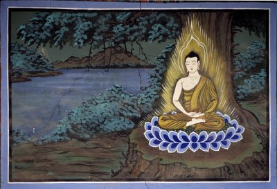 仏陀の瞑想。韓国、水原地域、龍樹寺のフレスコ画 作： School Korean