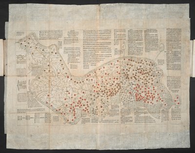 Haejwa chondo - 1820 年頃に最初に作成された朝鮮半島の地図 (色付きの彫刻) 作： School Korean