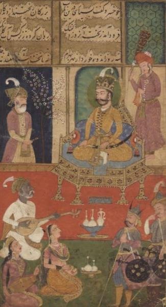 好色な割り当て、Johnson Album XI no.16 numbered 23、1760年頃（紙に金のガッシュ） 作： School Mughal