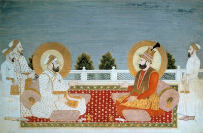 インドのアート"ムハンマド・シャー（1702-1748）インド皇帝とナディール・シャー（1688-1747）イラン国王の表現" ムゴレ派のミニチュア、ムハンマド・シャー（西暦1526-1858）、日。0,21x0,31 m - パリ、ギメ美術館、国立アジア美術博物館 - M 作： School Mughal