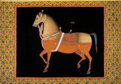 モゴール・アート：種馬の表現。18世紀のグワッシュ画。パリ、B.N. 作： School Mughal