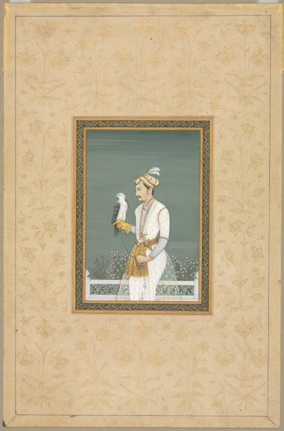 鷹と王子の肖像 作： School Mughal