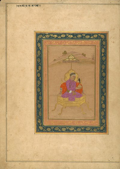 3番目のムガル帝国の皇帝アクバルは王冠を持って王位に座りました 作： School Mughal