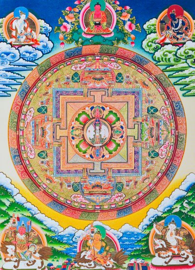 Mandala with one thousand arms Avalokiteshvara; the sacred, magical circle depicting the eleven headed Bodhisattva symbolising infinite compassion (gouache on cloth)   1460105   ja       japanese Successfully Translated  Original: View of the Cathedrale No 作： School Nepalese