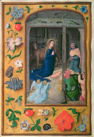 追加 35314 f.25v Nativity、Book of Hours、Bruges、c.1510-20 (ベラム) から 作： School Netherlandish