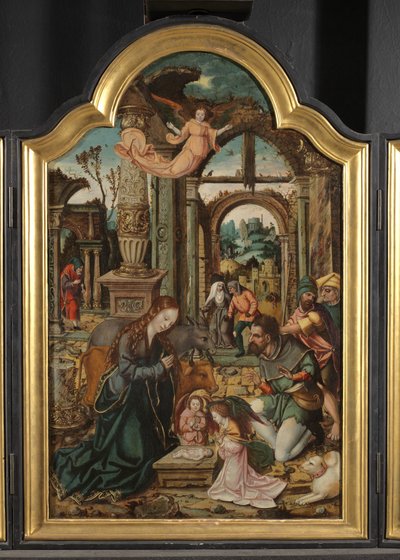 羊飼いの崇拝（三連祭壇画の中央パネル） 作： School Netherlandish