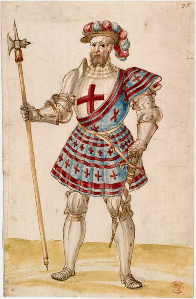 コットン アウグストゥス III、f.25、ポール ハンマー (ベラム) を持つ騎士 作： School Netherlandish