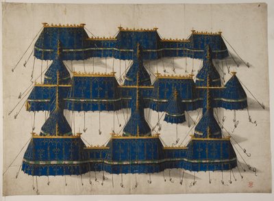 青と金の王室のパビリオンのデザイン、1520年頃（ベラム） 作： School Netherlandish
