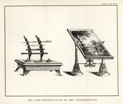 読書用講壇（風景付き、インクスタンド付き、羽ペン付きインク壺付き 作： School Netherlandish