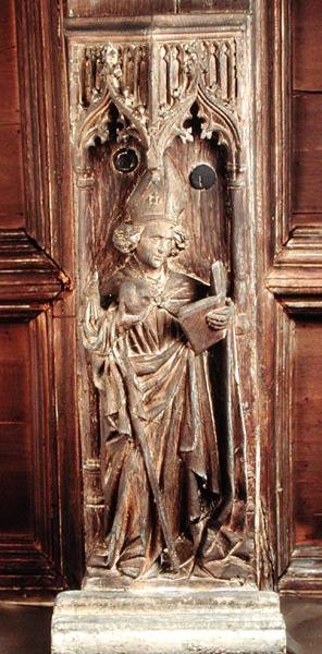 ラテン四大教父の一人、聖アンブローズ（木材） 作： School Netherlandish