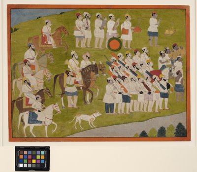 ボティの王子が狩りの準備をしている、c.1800（紙に不透明なw - c） 作： School Pahari