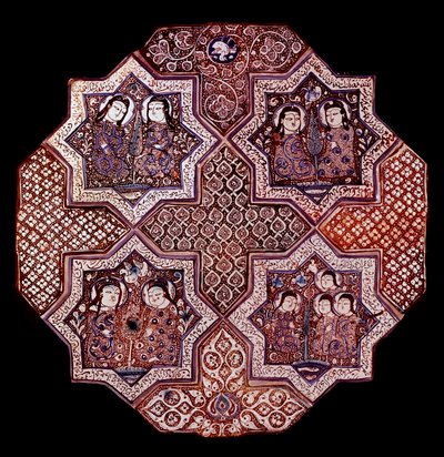 ペルシャ美術：ダムガン出土の壁画ファイアンスパネルの断片。ワシントンアートミュージアム 作： School Persian
