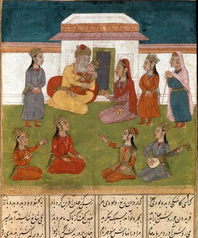 フェルダウシ（Firdawsi, or Ferdawsi, or Firdousi, ca 940-around 1020）の叙事詩「シャーナメ」（Shah Nama, Shahnama）（王の書）の写本に描かれたペルシャのミニチュア・ハーレム風景 作： School Persian