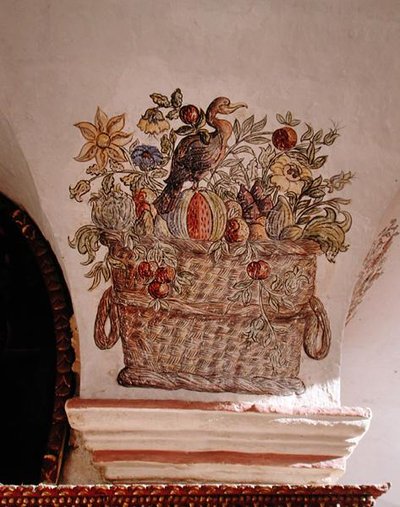パティオ・デ・ラス・ナランハス（壁画）」の花のバスケット 作： School Peruvian