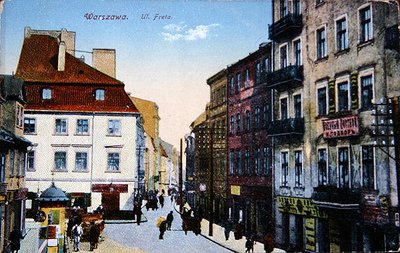 ワルシャワ旧市街の街並みを描いたポストカード、1910年頃（カラーリトグラフ） 作： School Polish