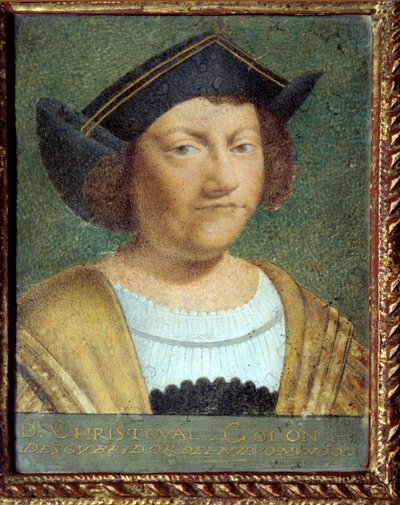 航海士クリストファー・コロンブス（1451-1506）の肖像 ポルトガル派のベリン紙に描かれた絵 作： School Portuguese