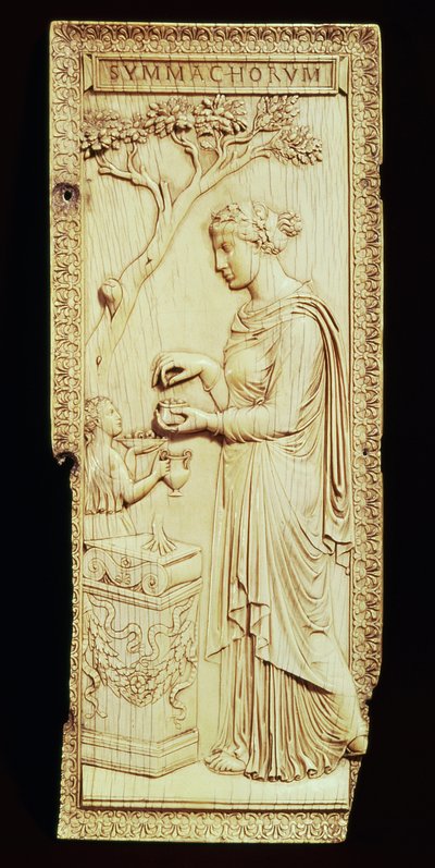 シンマチ家にちなんで名づけられたシンマチ二部作の一葉、AD400年（象牙） 作： School Roman