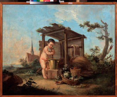 キューピッドの化学者。 ロシアの巨匠による絵画、キャンバスに油彩、18 世紀後半。 国立美術館、エカテリンブルク (エカテリンブルク) (ロシア). 作： School Russian