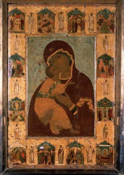 「ウラジミールの聖母」(ウラジミールスカヤ) ロシアのイコン。 木に絵を描く。 1514年 クレムリン生神女就寝大聖堂、モスクワ 作： School Russian