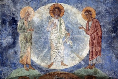 La transfiguration de Christ-イエスの変容-古代ロシアのフレスコ画-12世紀-フレスコ画-ミロージスキー修道院、プスコフ 作： School Russian