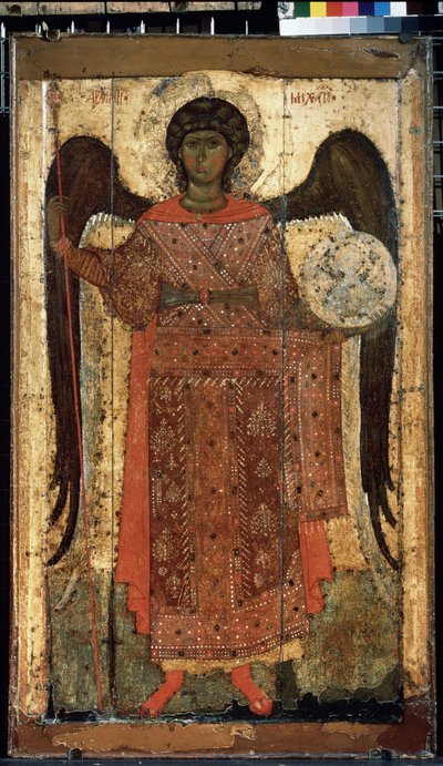 「大天使聖ミカエル」ロシアのイコン。 木に絵を描く。 1300年頃。国立トレチャコフ美術館、モスクワ 作： School Russian