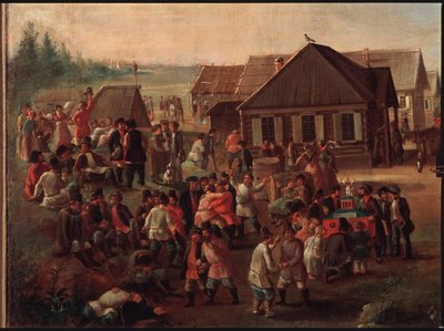 アレクセーエフスコエの村で行われる公共の祭典。 ロシアの巨匠による絵画、キャンバスに油彩、19 世紀半ば。 国立トレチャコフ美術館、モスクワ。 作： School Russian