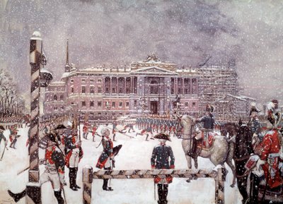 ロシア皇帝ポール1世(1754-1801)がミハイロフスク宮殿前で行った軍事パレード。ロシアの学校 作： School Russian