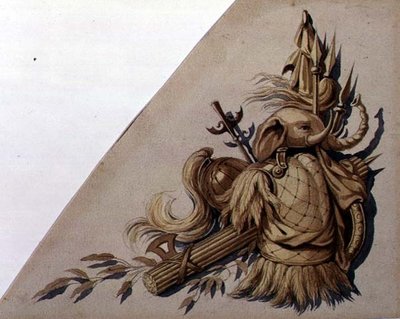 ネオクラシカルな武器のトロフィー：インド、1825年頃（水彩・紙） 作： School Russian