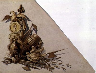 新古典主義的な武器のトロフィー、ロシア、1825年頃（水彩・紙） 作： School Russian