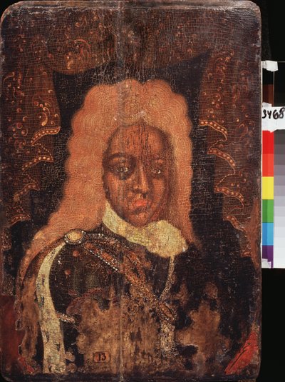 Tsarevich Alexis Petrovitch (1690-1718) の肖像画 (Parsuna)。 ロシアの巨匠による絵画、木に描かれたテンペラ、18 世紀初頭。 ロシアの伝統芸術 作： School Russian