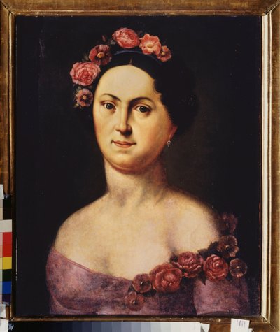 フローラのバレリーナ Avdotia Istomina (1799-1848) の肖像。 匿名の絵画、キャンバスに油彩、1830 年頃。ロシア美術 作： School Russian