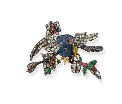 希少なマルチジェムイーグルブローチ、1750年頃（ダイヤモンド、エメラルド、ルビー、サファイア、シルバー、ゴールド 作： School Russian