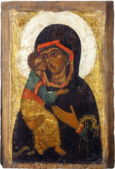 ロシアのアイコン：ウラジーミルの聖母。パネルにテンペラ 15世紀前半 スズダリ歴史・美術博物館蔵 作： School Russian