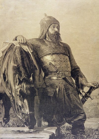 彼の馬を持つロシアの兵士 作： School Russian