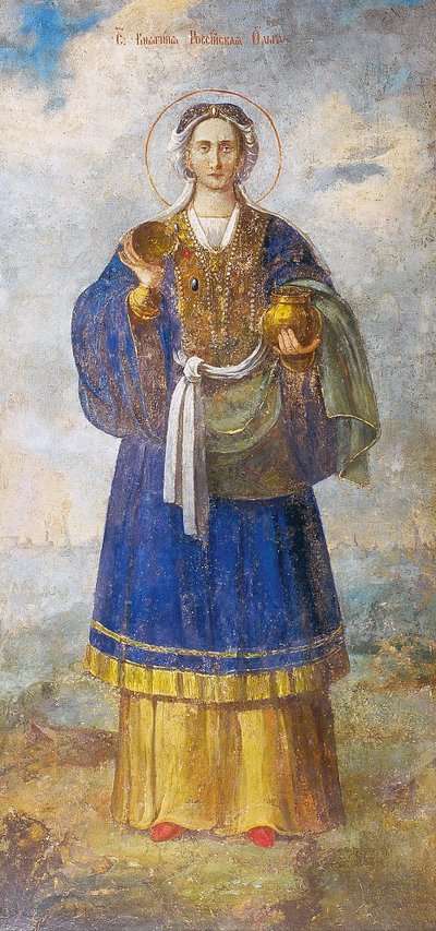 キエフの王女、聖オルガ、1700年頃（フレスコ画 作： School Russian