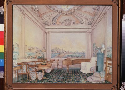 豪邸の応接室。 ロシアの巨匠の作品、紙に水彩 作： School Russian