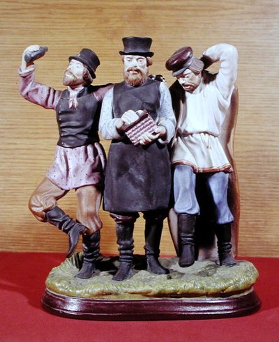 酔っぱらった3人のモジク モスクワのガードナー工場製 1860～70年頃（磁器） 作： School Russian