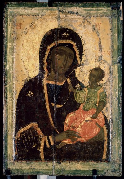 「処女ホデゲトリア（Hodigitria）」 ロシアのイコン。 木に絵を描く。 1360年頃。国立トレチャコフ美術館、モスクワ 作： School Russian