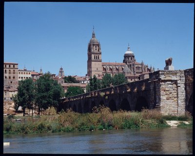 川にかかるローマ橋、トルメスと大聖堂の眺め 作： School Spanish
