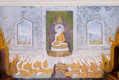 仏陀の生涯の一場面を描いたフレスコ画（ワット・プラタート・ドイ・ステープ寺院） 作： School Thai