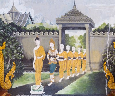 仏陀の生涯の一場面を描いたフレスコ画（ワット・プラタート・ドイ・ステープ寺院 作： School Thai