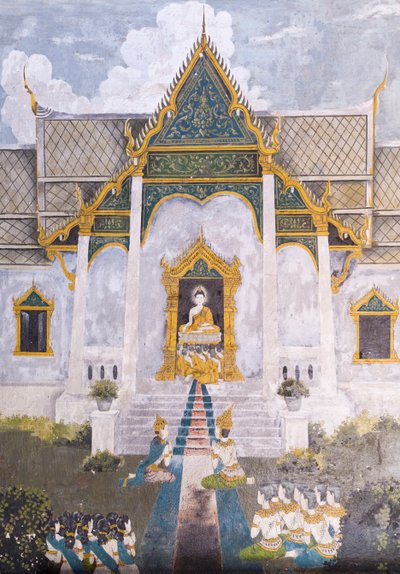 仏陀の生涯の一場面を描いたフレスコ画（ワット・プラタート・ドイ・ステープ寺院 作： School Thai