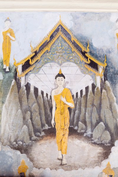 仏陀の生涯の一場面を描いたフレスコ画（ワット・プラタート・ドイ・ステープ寺院） 作： School Thai