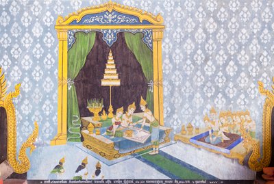 仏陀の生涯の一場面を描いたフレスコ画（ワット・プラタート・ドイ・ステープ寺院 作： School Thai