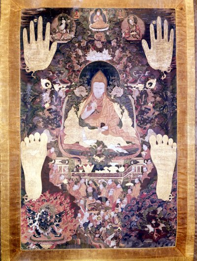 Blo Bzang Rgya ktso、歴史上最も輝かしく重要な第5代ダライ・ラマ。チベットのタイカ、ギメ美術館、パリ 作： School Tibetan