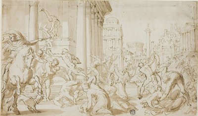 イノセントの虐殺（レクト）；人物スケッチ（裏面） 作： School of Nicolas Poussin