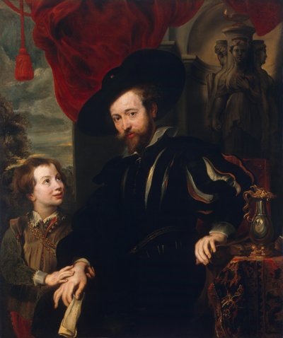 息子のアルバートとルーベンスの肖像（1610年代後半の失われたオリジナルからのコピー） 作： School of Peter Paul Rubens