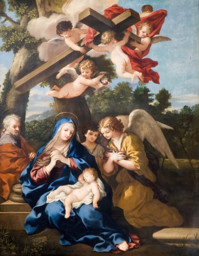 天使のいる聖家族、1700年。 作： School of Pietro Cortona